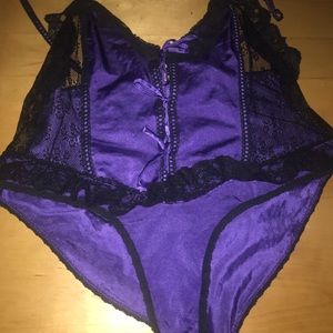 sexy plus sized purple and black lace bodysuit